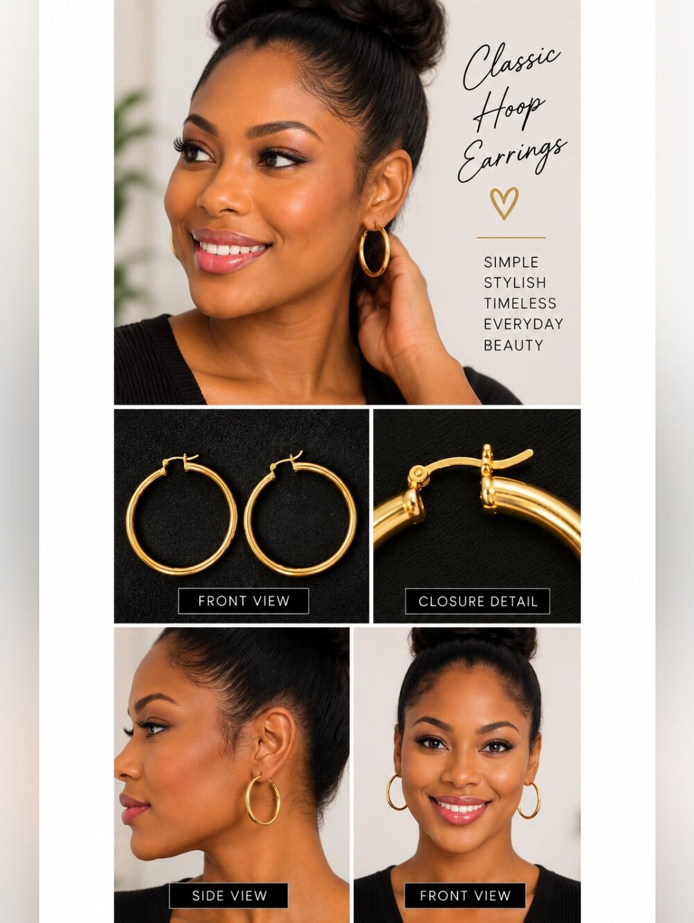 Gold Tone Large Classic Hoop Earrings Pierced